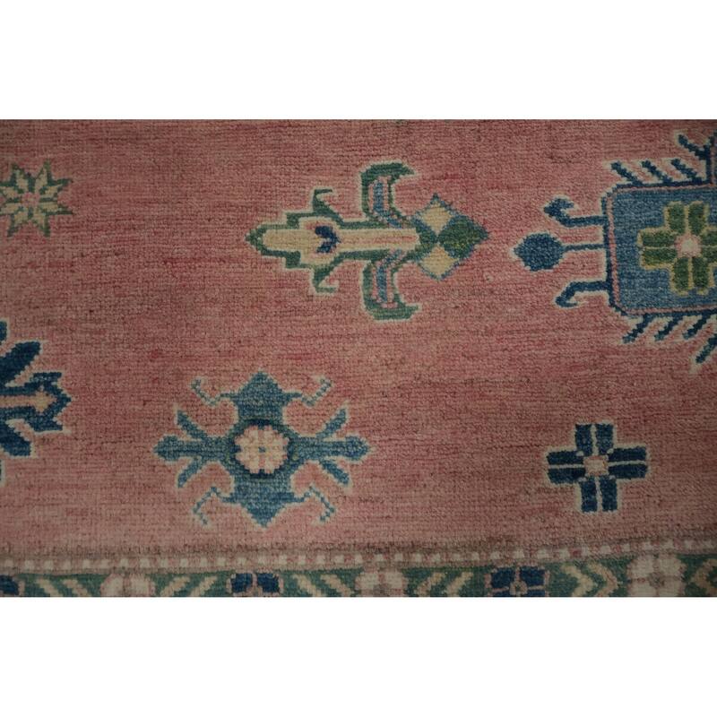 Hand Knotted Oriental 100% Wool Carpet Traditional Geometric Pink Kazak Area Rug - 11' 10'' X 9' 0''