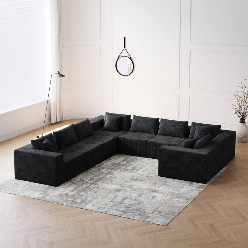 Luxury Floor Standing Couch Set Sectional Sofa Set Corduroy Upholstered Modular Sofa - Freely Combined Into Various Shapes