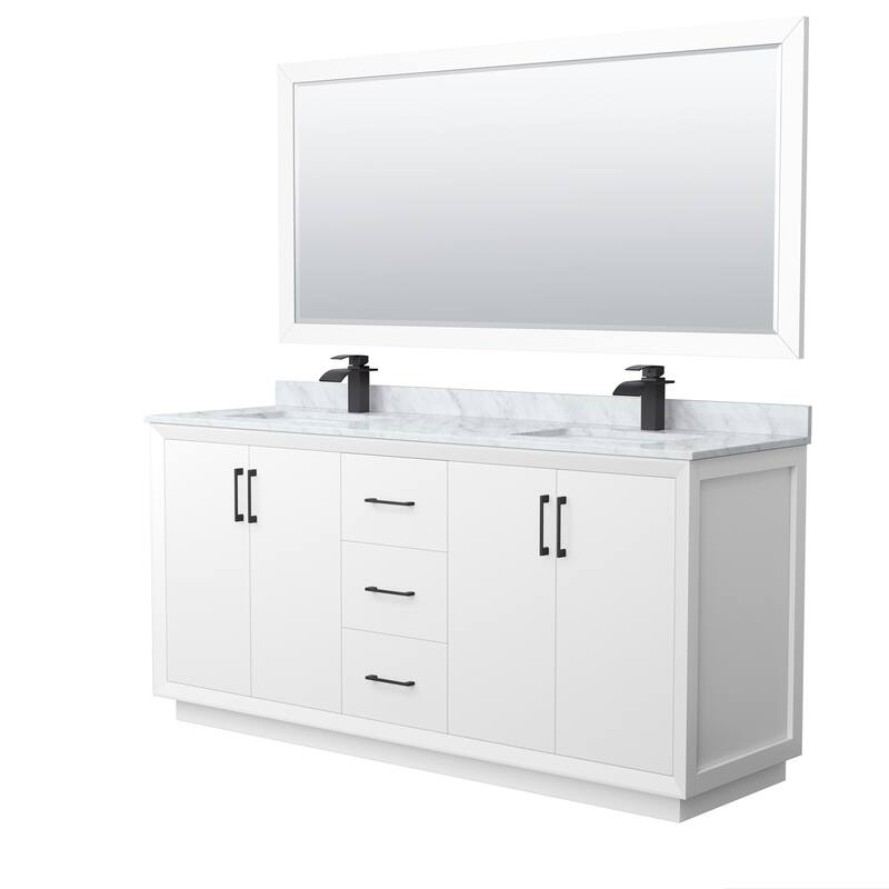 Wyndham Collection WCF414172D-NAT-UNSM70 Strada 72" Free Standing - White / Matte Black Hardware