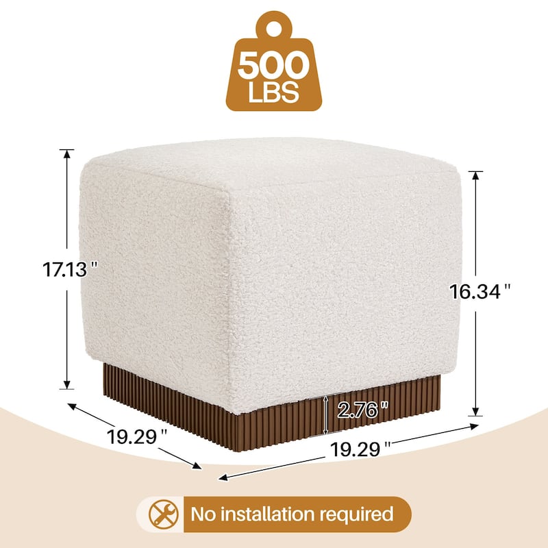 Tufted Square Ottoman Footstool Vanity Stool Sofa Side Table with Acacia Frame