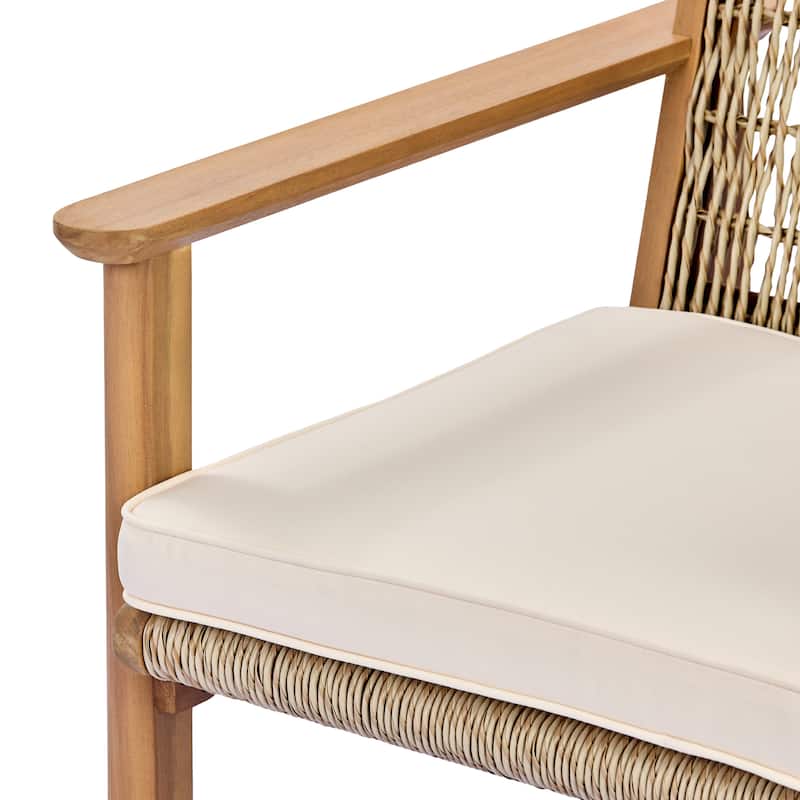 Christopher Knight Home - Outdoor Acacia Wood Dining Arm Chair with Wicker Back and Waterproof Cushions