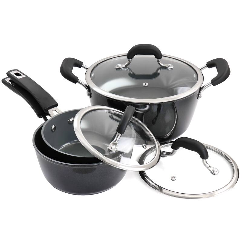 Kenmore 12 Piece Ceramic Coated Aluminum Cookware Set in Black - 12pc