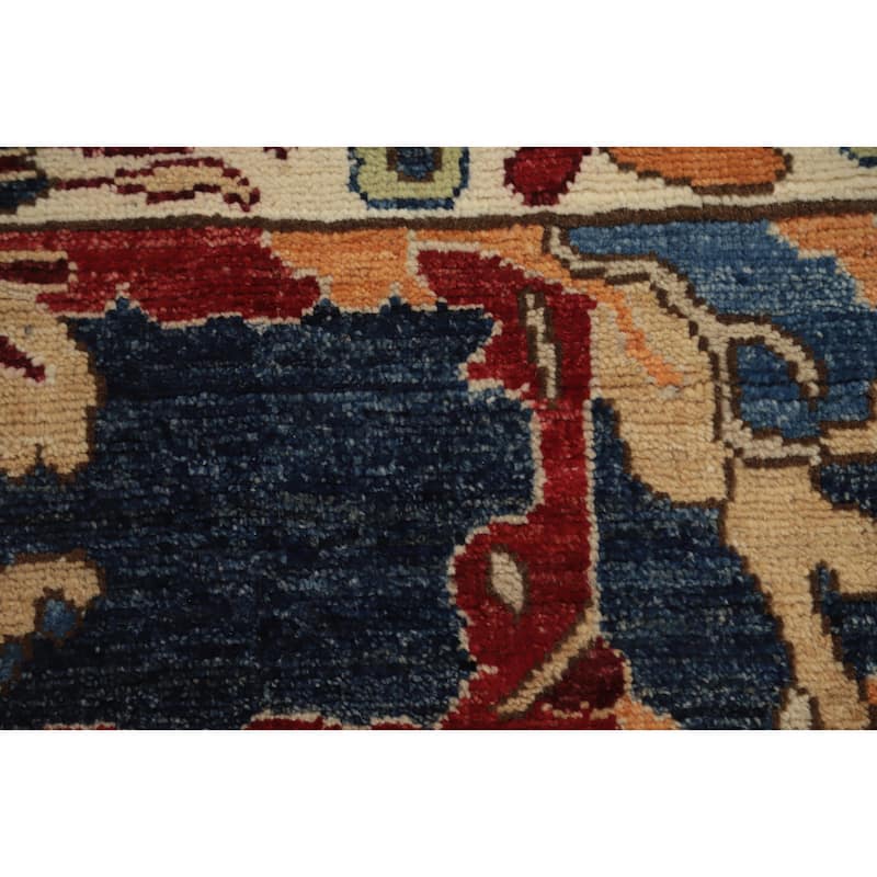 Hand Knotted Oriental 100% Wool Carpet Transitional Floral Navy Blue & Blues Oushak Area Rug - 9' 7'' X 8' 5''