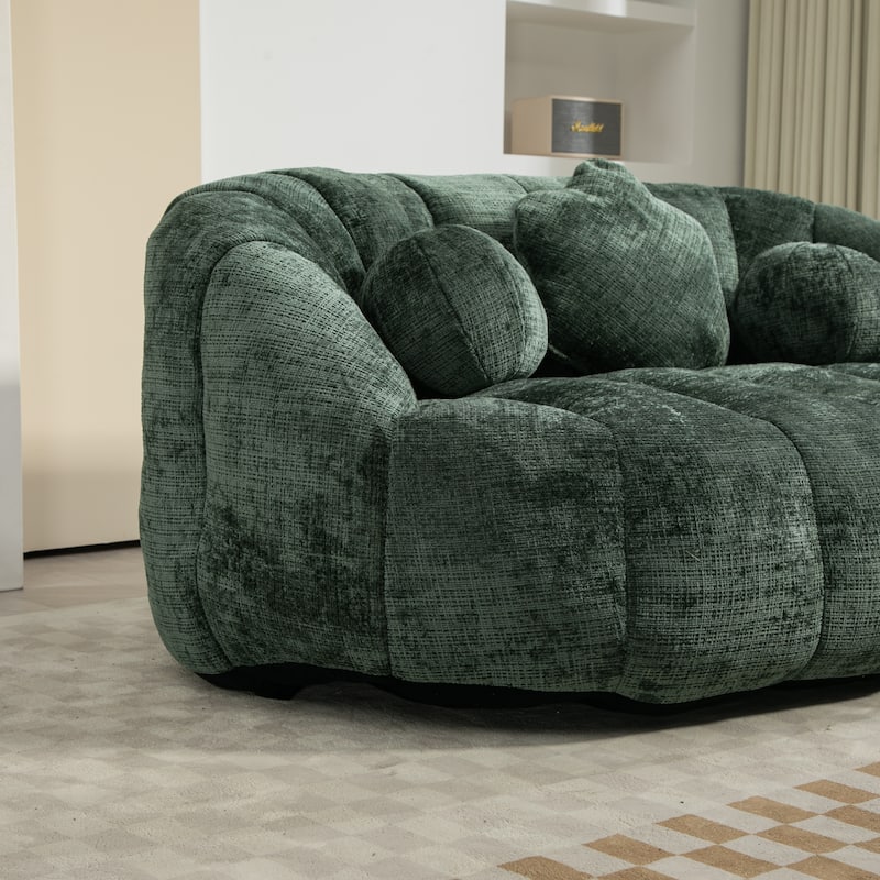 Chenille Upholstered Bean Bag Chair, Lazy Floor Sofa with Foam Filler, Fluffy Bean Bag Sofa with 3 Pillows & High Backrest