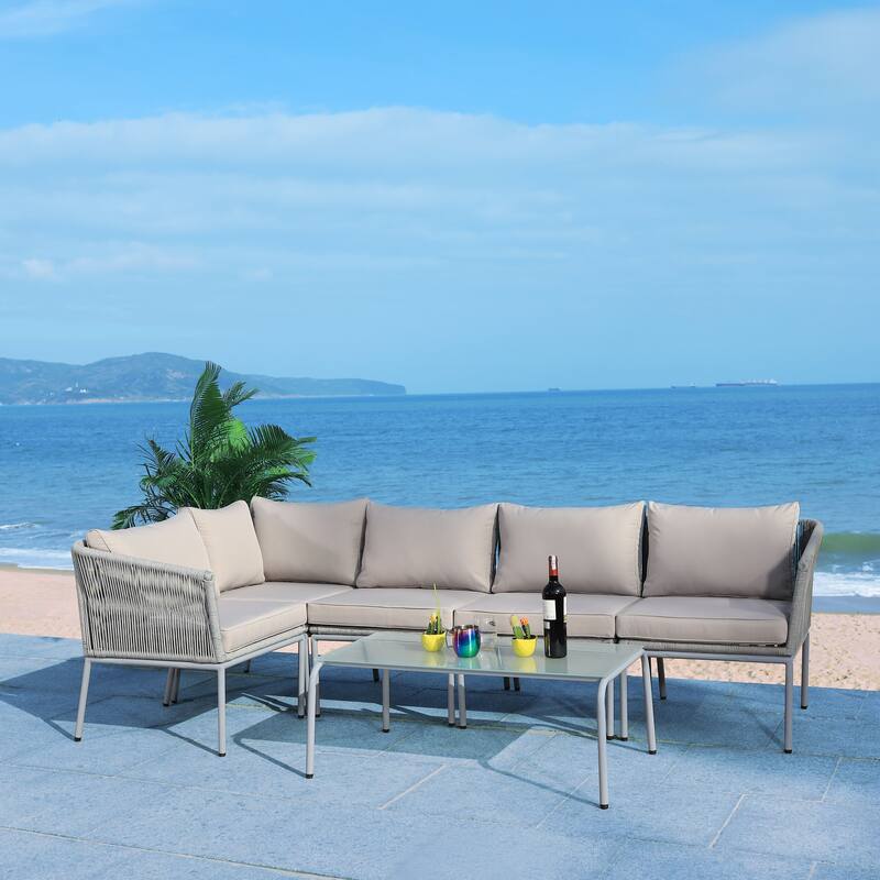 SAFAVIEH Remsin Rope Outdoor Sectional Living Set - 39"W x 26"D x 15"H