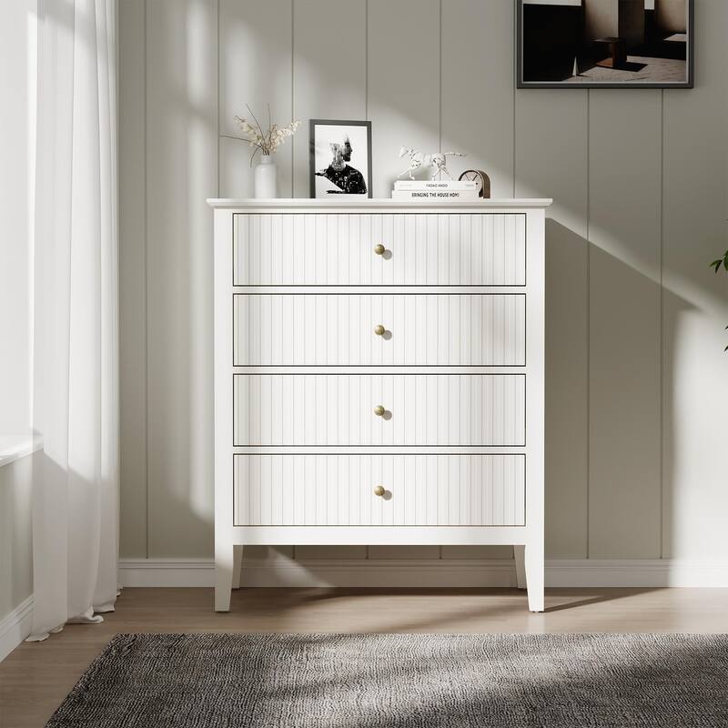 White Fluted 4 Drawer Dresser For Bedroom