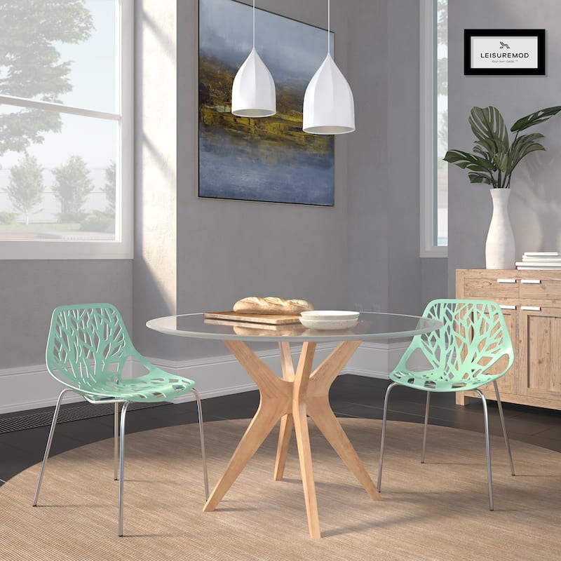 Asbury Stackable Dining Chair with Chrome Legs (Set of 2) Modern Cut-Out Design Backrest Side Chair