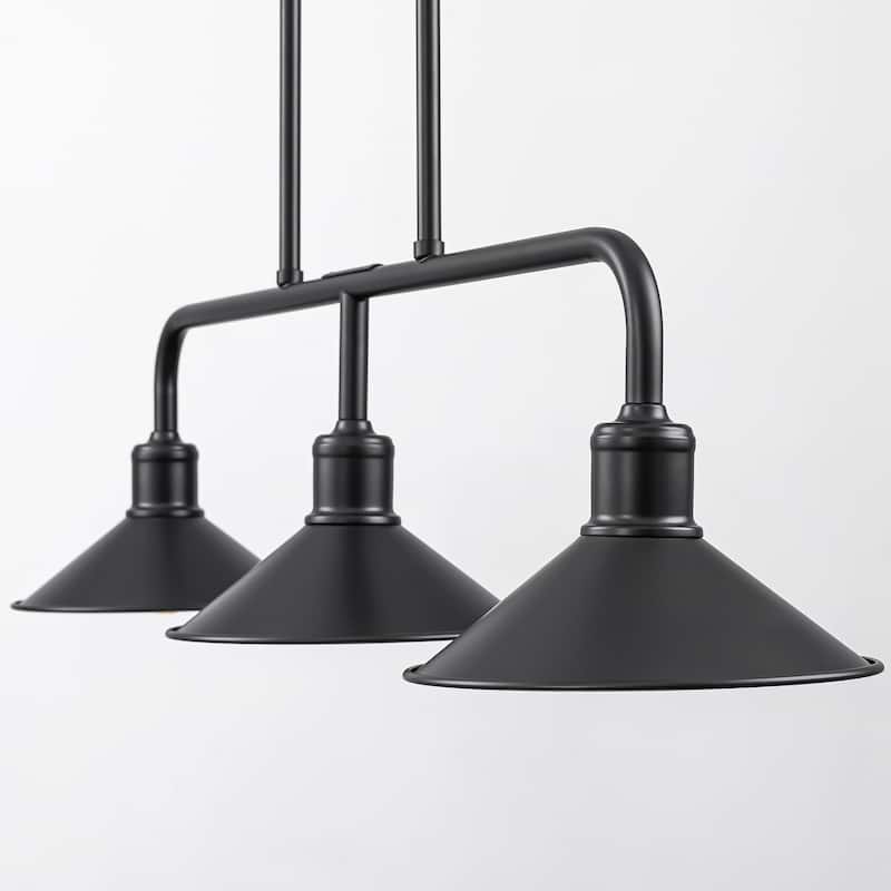 34" Modern Industrial Farmhouse Black Linear 3-Light Island Pendant Light with Cone Shades for Kitchen and Dining Room