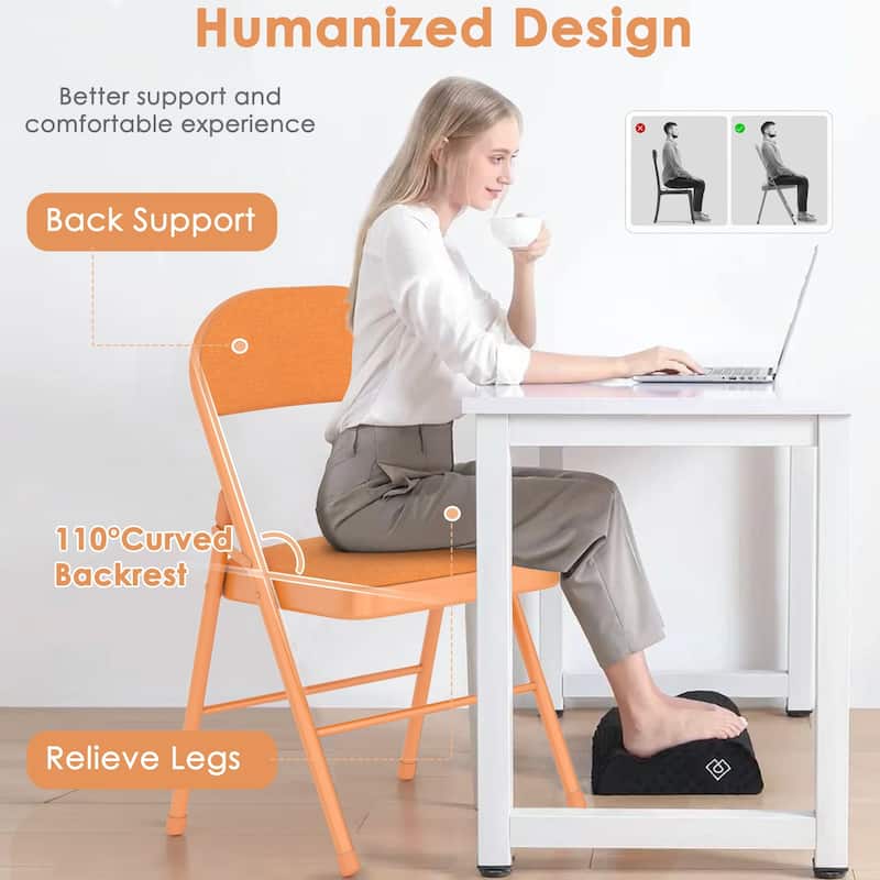 4 Pack Metal Folding Chairs with Padded Cushion and Back, Stackable Fabric Dining Chair Set, Upholstered Commercial Seat