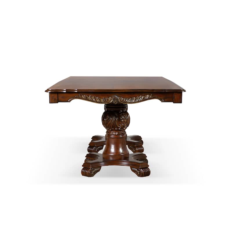 Furniture of America Eugene Traditional Double Pedestal Solid Wood Expandable Dining Table