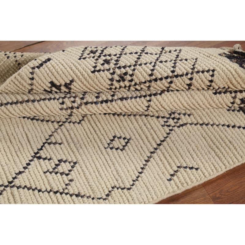Trellis Geometric Moroccan Oriental Area Rug Hand-Knotted Wool Carpet - 3'10"x 6'8"