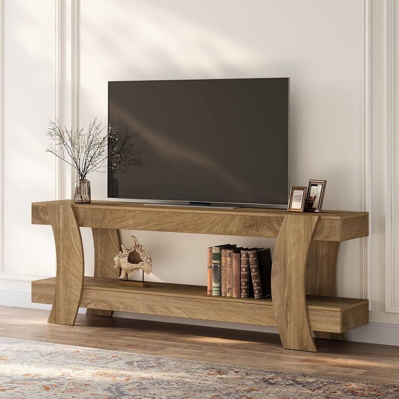63" TV Stand with Storage, Farmhouse Wooden Media Console for 55/60/65/70-Inch TVs