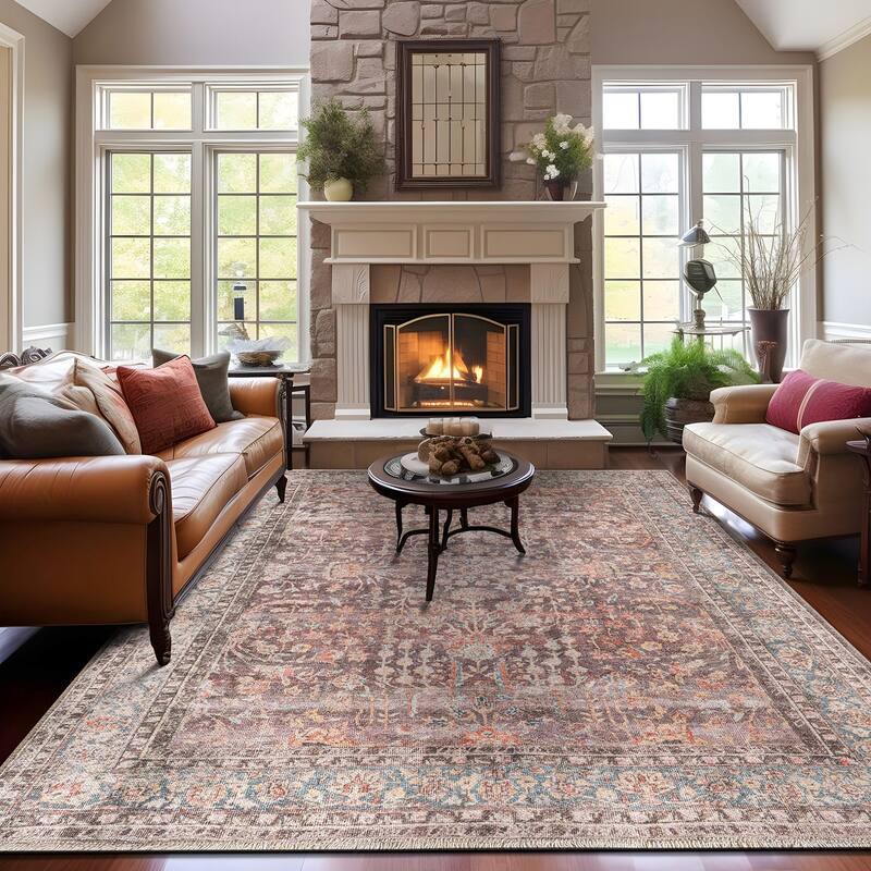 World Rug Gallery Vintage Distressed Bordered Washable Area Rug - 10'x14'