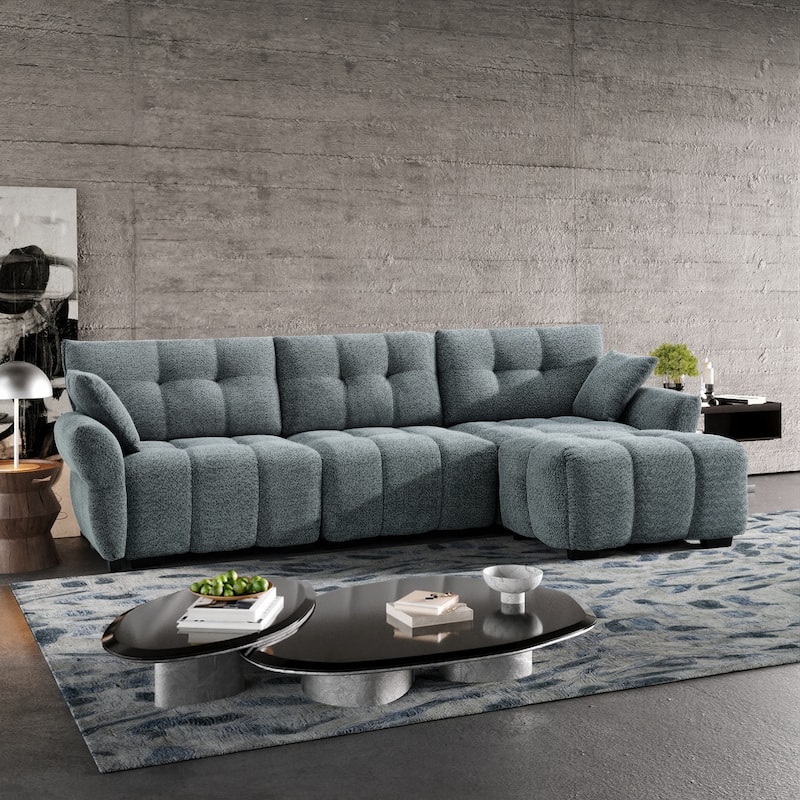 4-Seat Sectional Sofa Couch with Chaise, Tufted L-Shaped Modular Sofa with Pillows, Pocket Spring Cushions & Solid Wood Frame