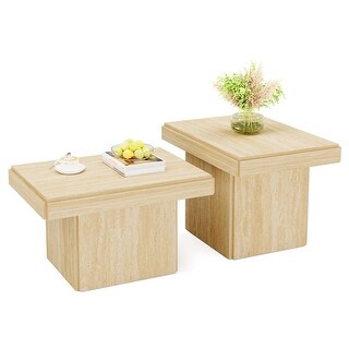 Nesting Low Wood Coffee Center Table for Living Room（Set of 2