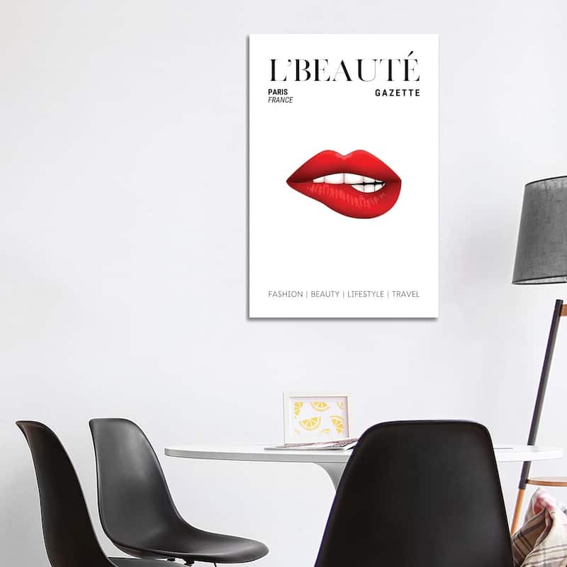 iCanvas "L'Beaute Beauty Magazine Cover With Red Lipstick On Bitten Lips" by Design Harvest Canvas Print - 40x26x1.5