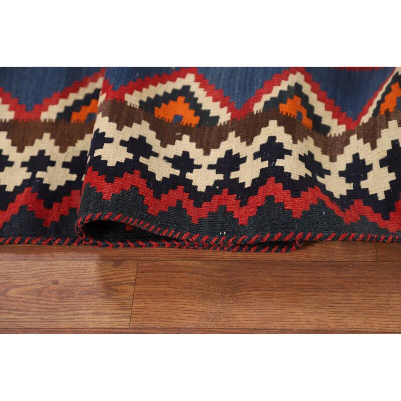 Vegetable Dye Kilim Qashqai Persian Vintage Rug Flatweave Wool Carpet - 4'6"x 9'7"