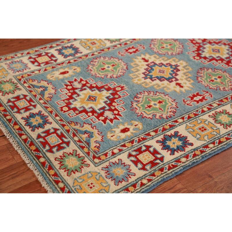 Light Blue Traditional Kazak Foyer Rug Hand-Knotted Wool Carpet - 2'7"x 3'11"