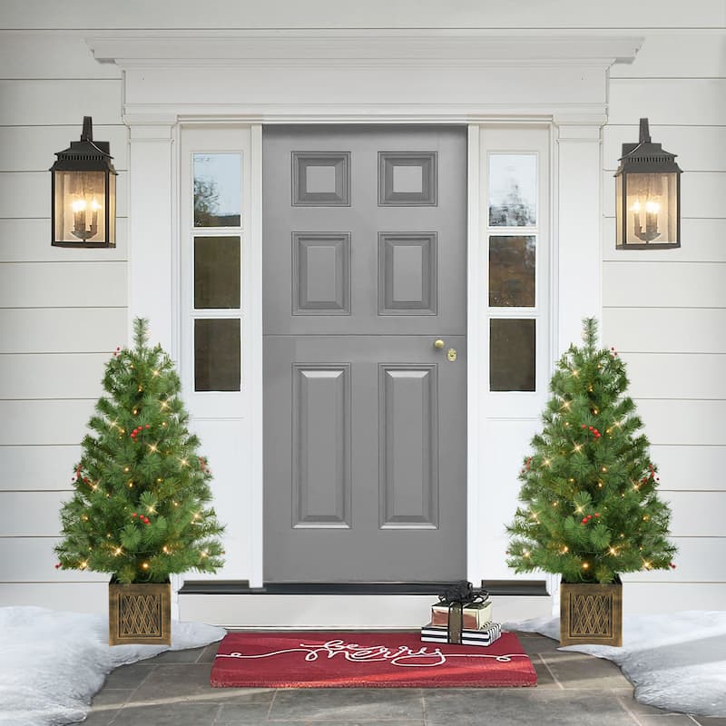 Puleo International Set of 2 Artificial Battery-Operated Pre-Lit Potted Adorned Trees - 3.5 Foot