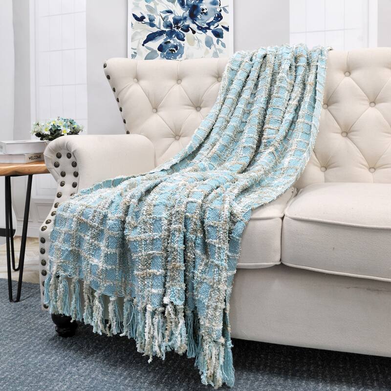 Multicolor Chenille Throw Blanket - 50" x 60" - Light Blue