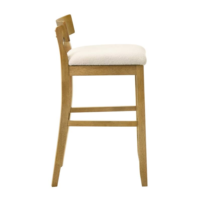 Merie Modern Transitional Wood Counter Height Kitchen Bar Stool with White Boucle Fabric Upholstered Seat