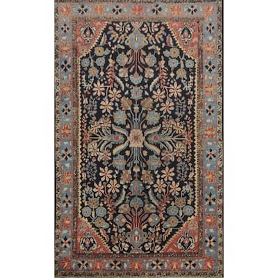 Hand Knotted Oriental 100% Wool Carpet Traditional Floral Navy Blue & Blues Lilian Area Rug - 6' 11'' X 4' 4''