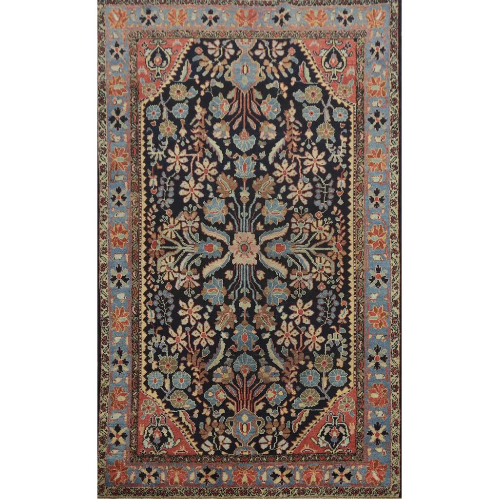 Hand Knotted Oriental 100% Wool Carpet Traditional Floral Navy Blue & Blues Lilian Area Rug - 6' 11'' X 4' 4''