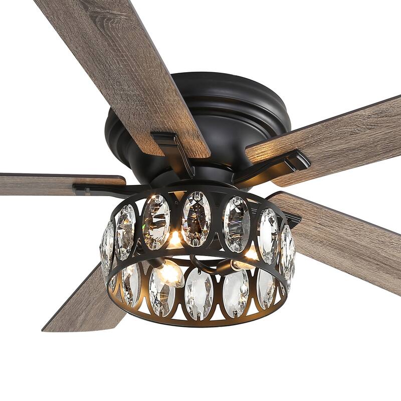 52" 5-Blade Flush Mount Ceiling Fan with Crystal Light Remote Control - 52 Inch