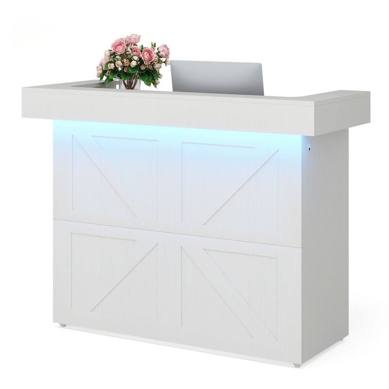 Modern 55 Inch Reception Desk Front Desk with Light - White
