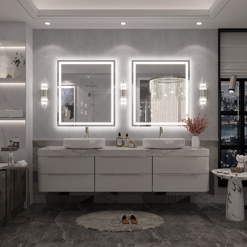 Large LED Bathroom Mirror with UL Listed, Front and Backlit, Anti-Fog