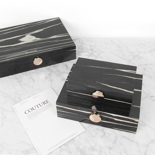 FloralGoods Wood Grain Pattern Black Round Button Jewelry Box