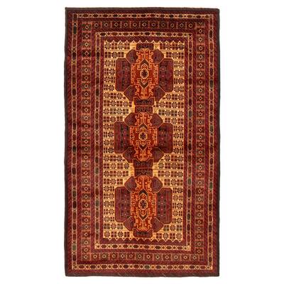 Teimani Beige, Red Rug 3'11" x 6'11" - 3'11 x 6'11