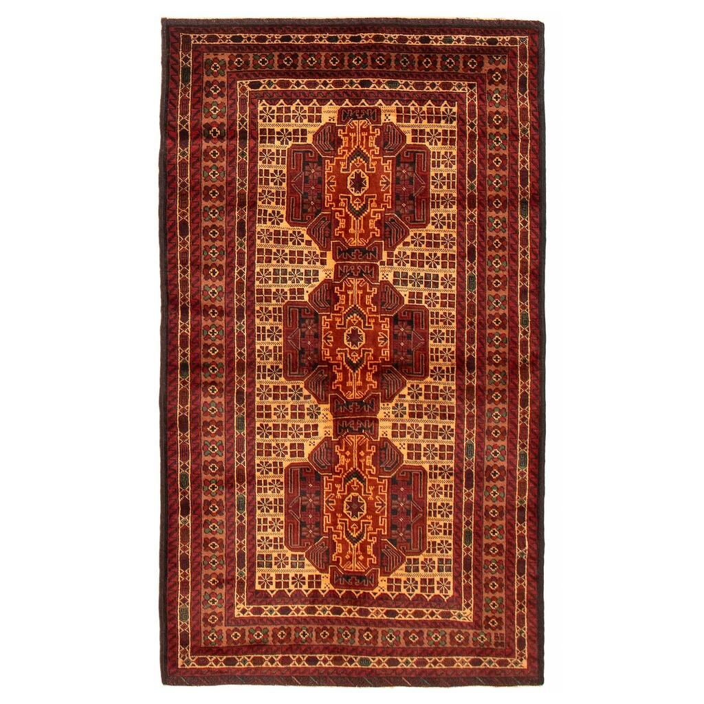 Teimani Beige, Red Rug 3'11" x 6'11" - 3'11 x 6'11