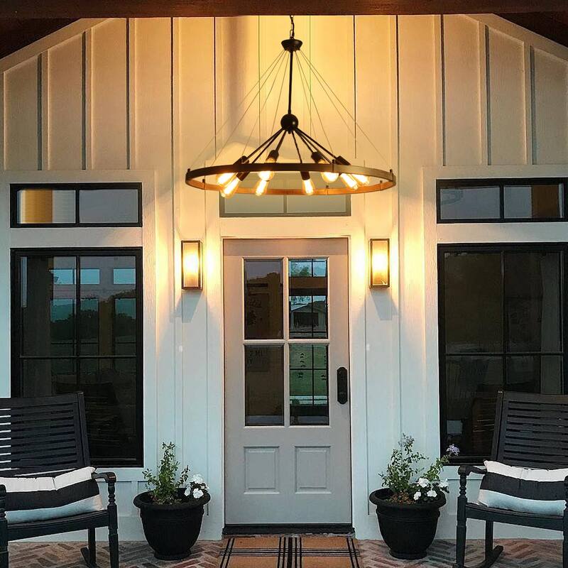 8-Light Farmhouse Wagon Wheel Chandelier with Adjustable Chain