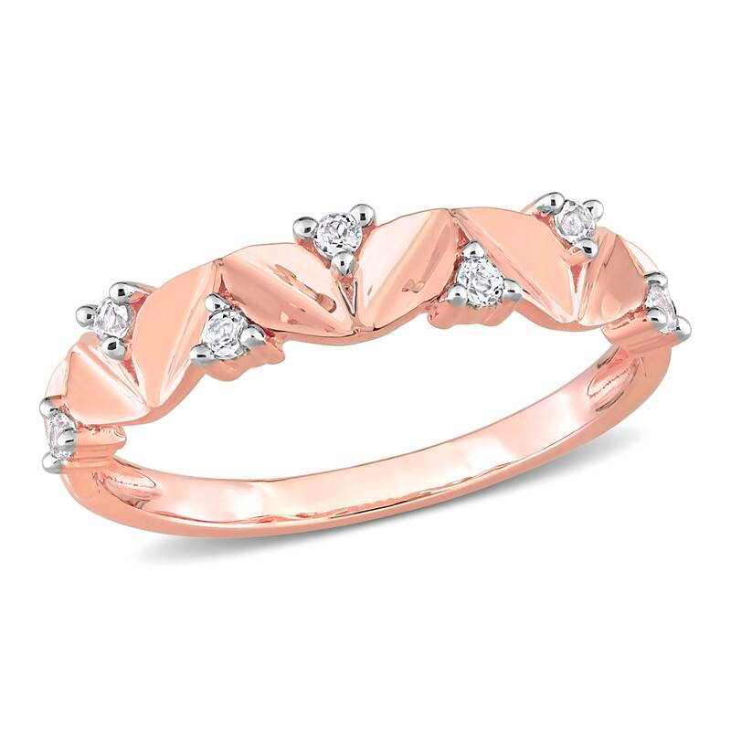 Miadora White Topaz Leaves Stackable Band Ring in Rose Plated Sterling Silver