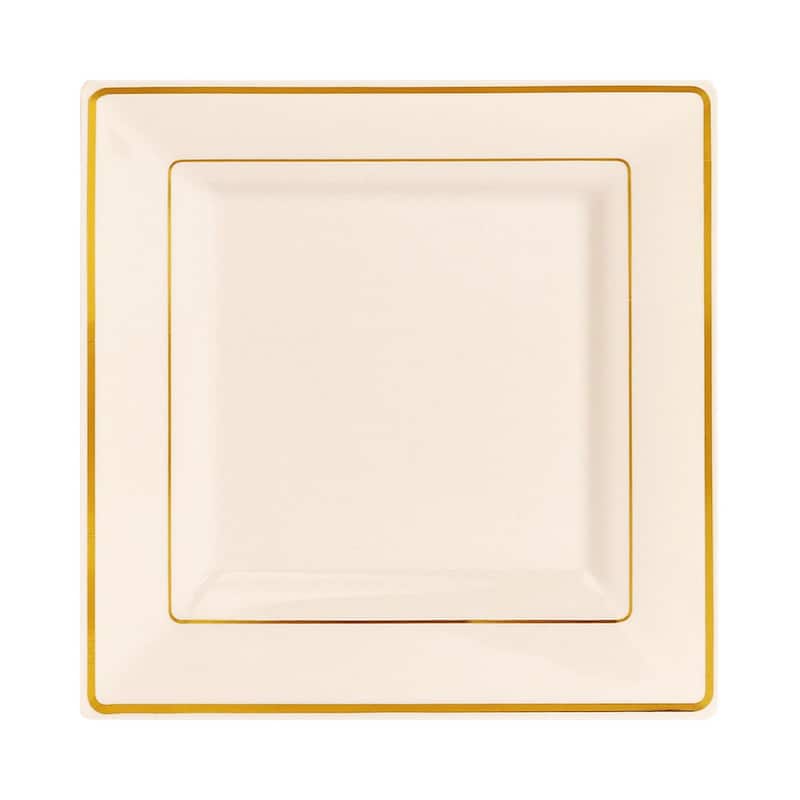 Square Shiny Edge Rim Disposable Plastic Plate Packs - Party Supplies