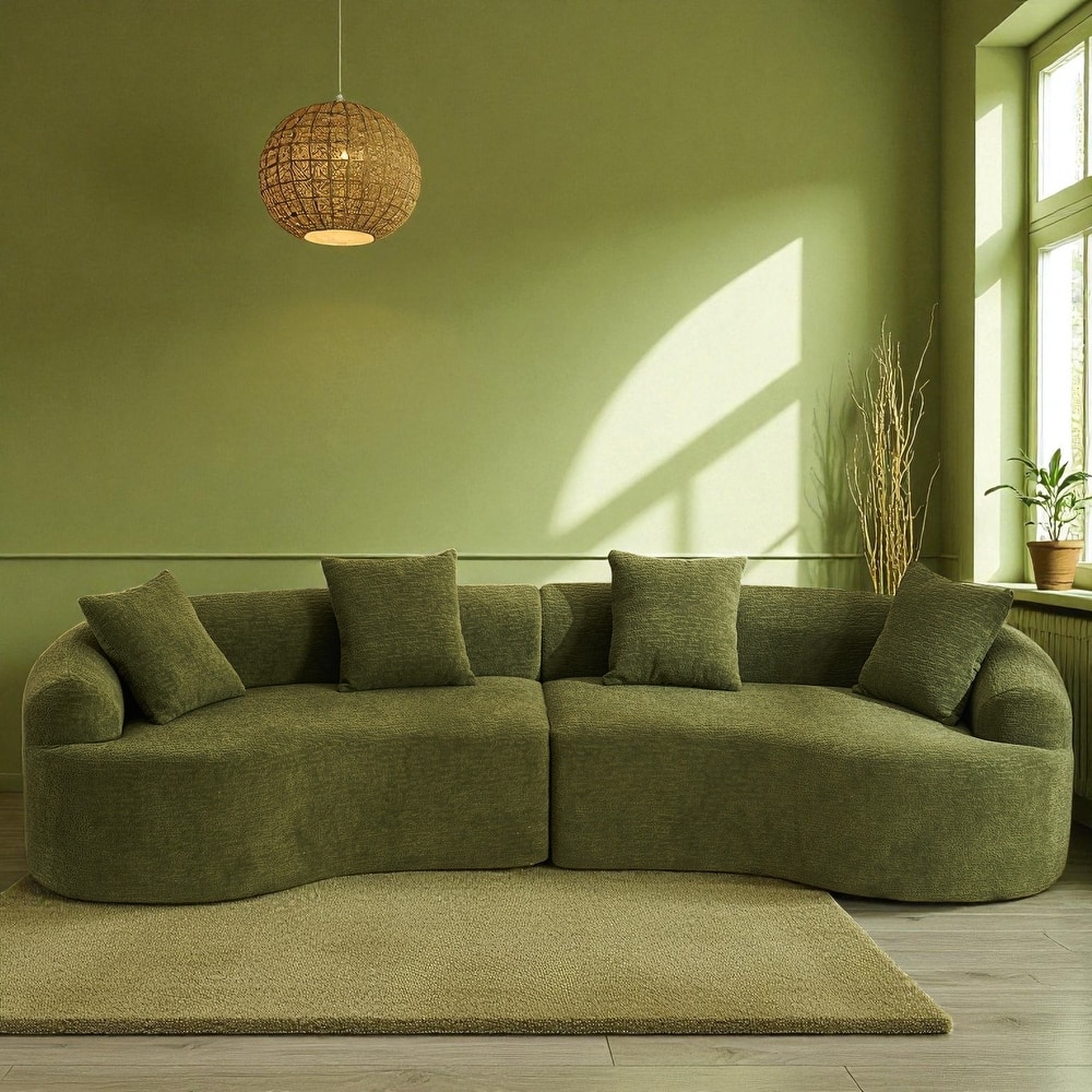 110" Curved Boneless Modular Sectional Sofa, Compression High-Density Foam Couch Sleeper for Living Room & Apartment