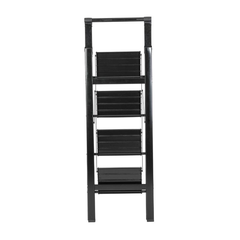 Black 4 Step Stool Folding Step Stool with Handrails