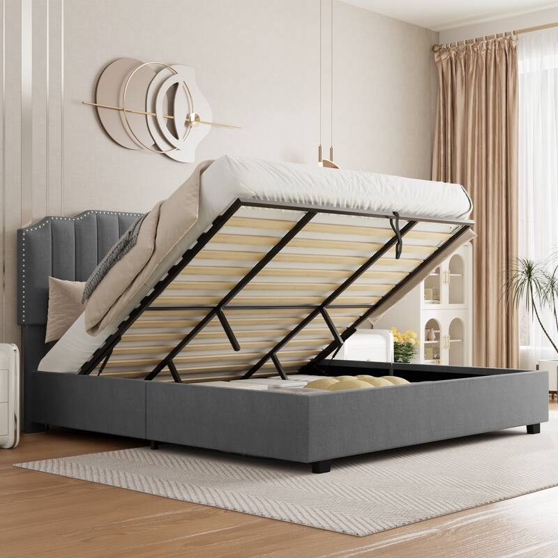 Queen Size Modern Velvet Upholstered Platform Bed with Storage