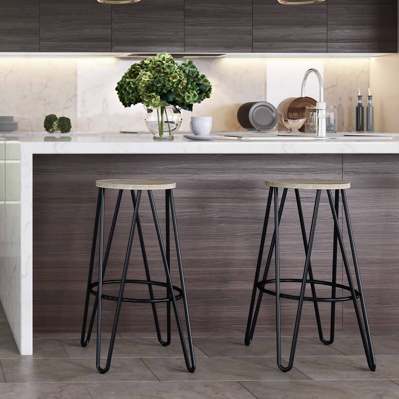 WYNDENHALL Kendall Industrial Metal Counter Height Stool with Wood Seat - Natural / Black - Bar Height