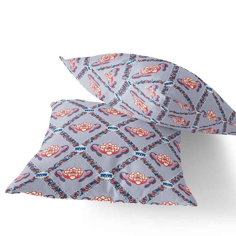 HomeRoots Set of Two 16" X 16" Blue and Gray Peacock Blown Seam Floral Indoor Outdoor Throw Pillow - 16.00' X '16.00' X '5.00