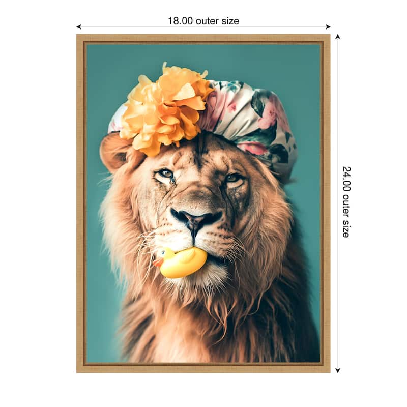 King of the Bathroom Lion by Niky Rahner Framed Canvas Wall Art - 18 x 24 in