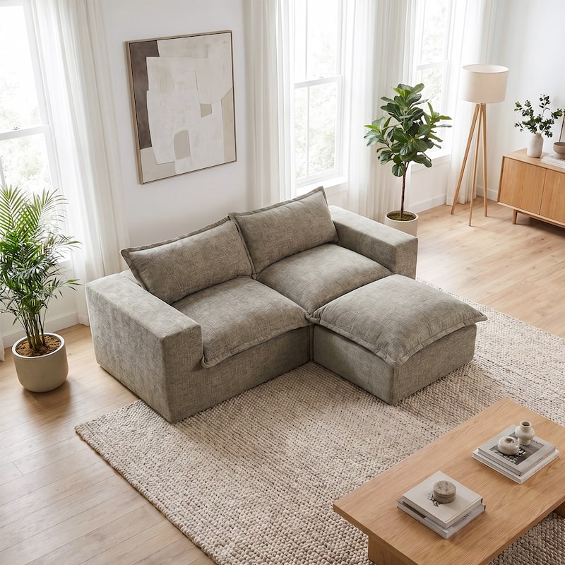 Comfy Cloud Couch Plush Modular Sectional Sofa For Living Room - Camel/3 piece(ottoman) - Reversible