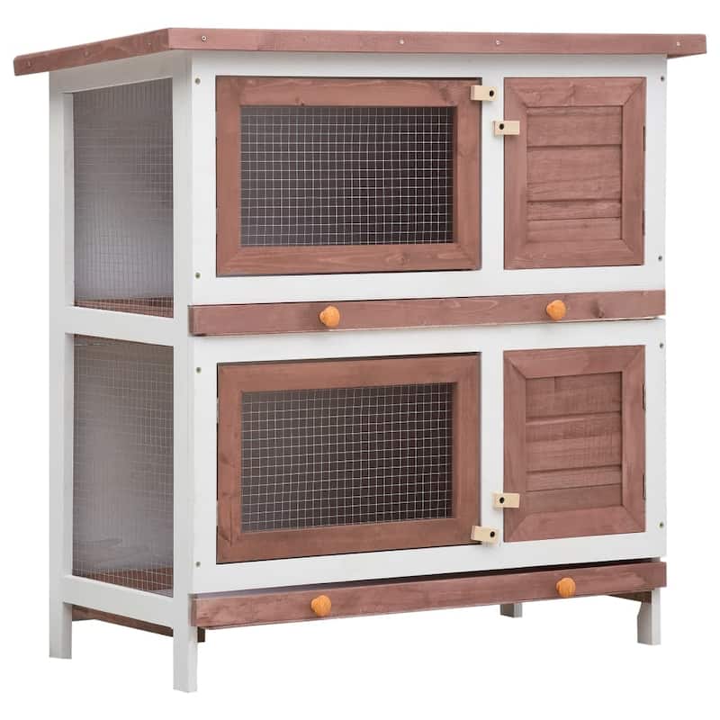 vidaXL Outdoor Rabbit Hutch 4 Doors Brown Wood - 35.4"x17.7"x35.4"