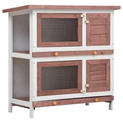 vidaXL Outdoor Rabbit Hutch 4 Doors Brown Wood - 35.4"x17.7"x35.4"