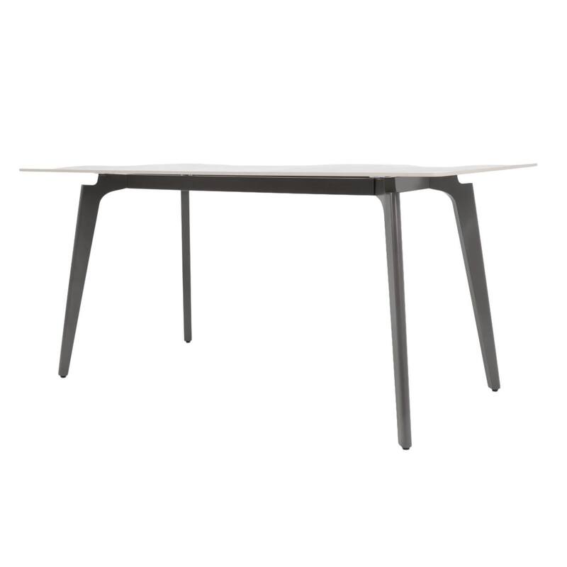 62.99" Modern Artificial Stone White Curved Edge Dark Grey Metal Leg Dining Table-Can Accommodate 6 People(Dining Table Only)