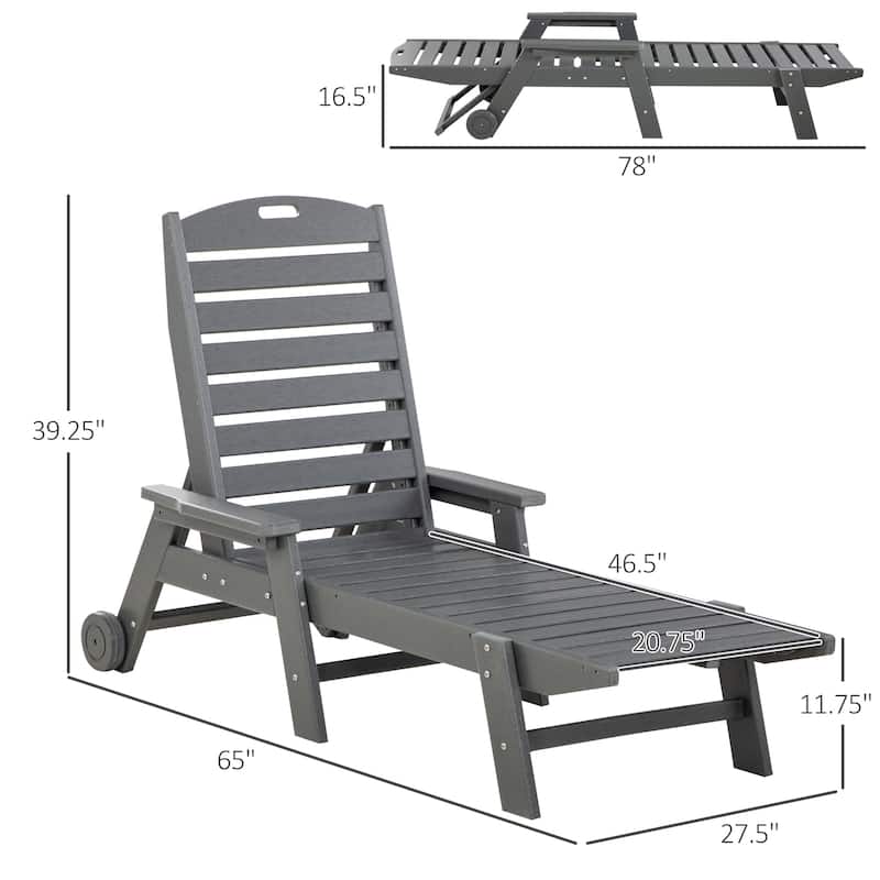 Outsunny Outdoor Chaise Lounge Chair Recliner with Adjustable Back and wheels for Beach Poolside Patio Light Gray