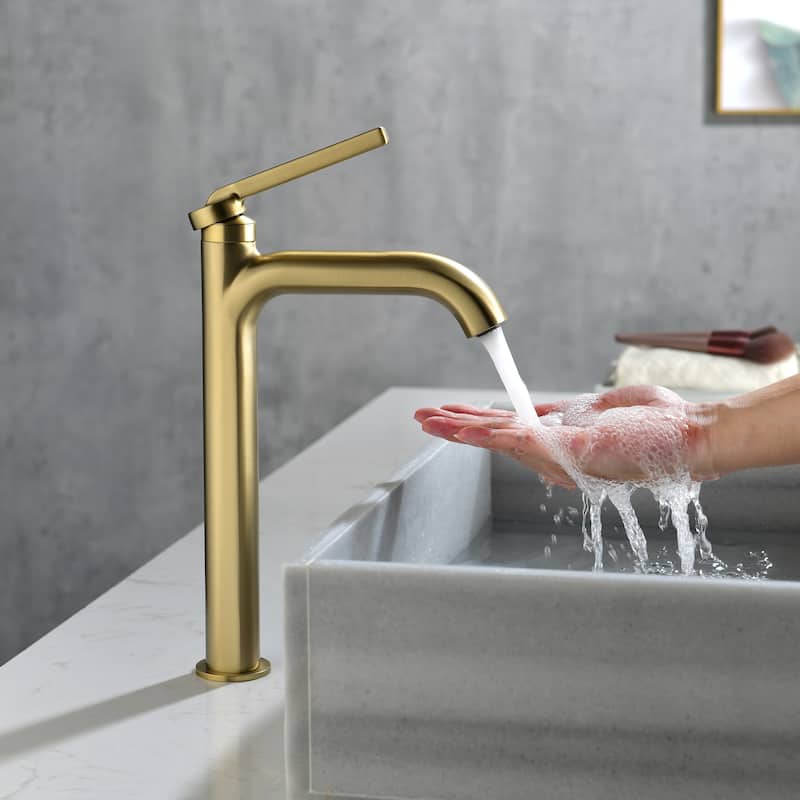 9-12" H Solid Brass Single Handle Bathroom Sink Faucet
