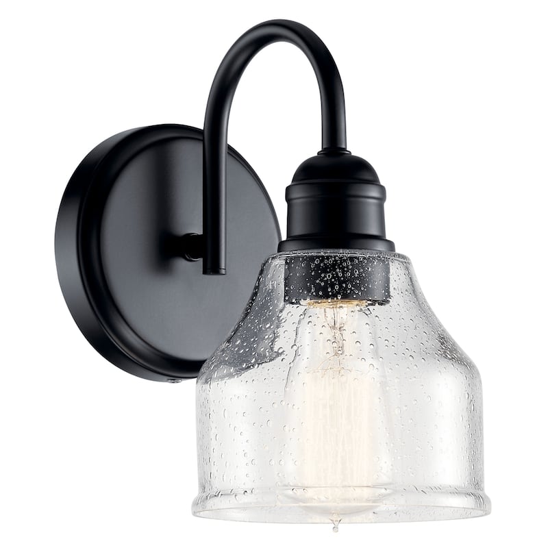 Kichler Lighting Avery 1-Light Black Wall Sconce with Clear Seeded Glass