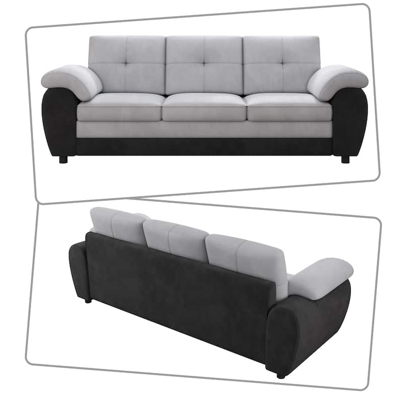 Modern Minimalist Upholstered Three Seater Sofa with Velvet Fabric and Pillow Arms for Living Room